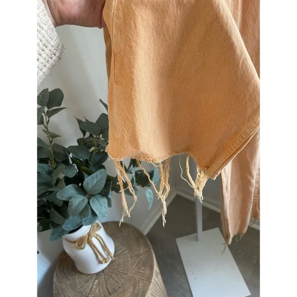 Zara High Rise Wide Leg Jeans Orange Size 2 Raw Hem Full Length - Picture 6 of 10